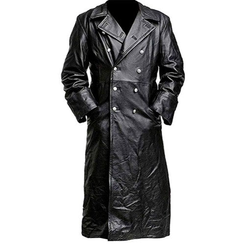 Black Genuine Real Leather Coat Long Black Trench Coat